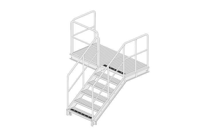 Straight flight staircase, Landing, step-off with widened landing