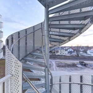 Spiral staircase, Railing Sheet metal, Hot dip galvanized