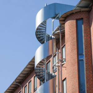 Spiral staircase, Railing Sheet metal Solid, Hot dip galvanized